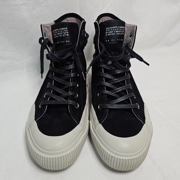 All Saints Dumont Suede High Top Sneaker Shoes Black Men's Size EU 41- US 8 - Picture 2 of 10